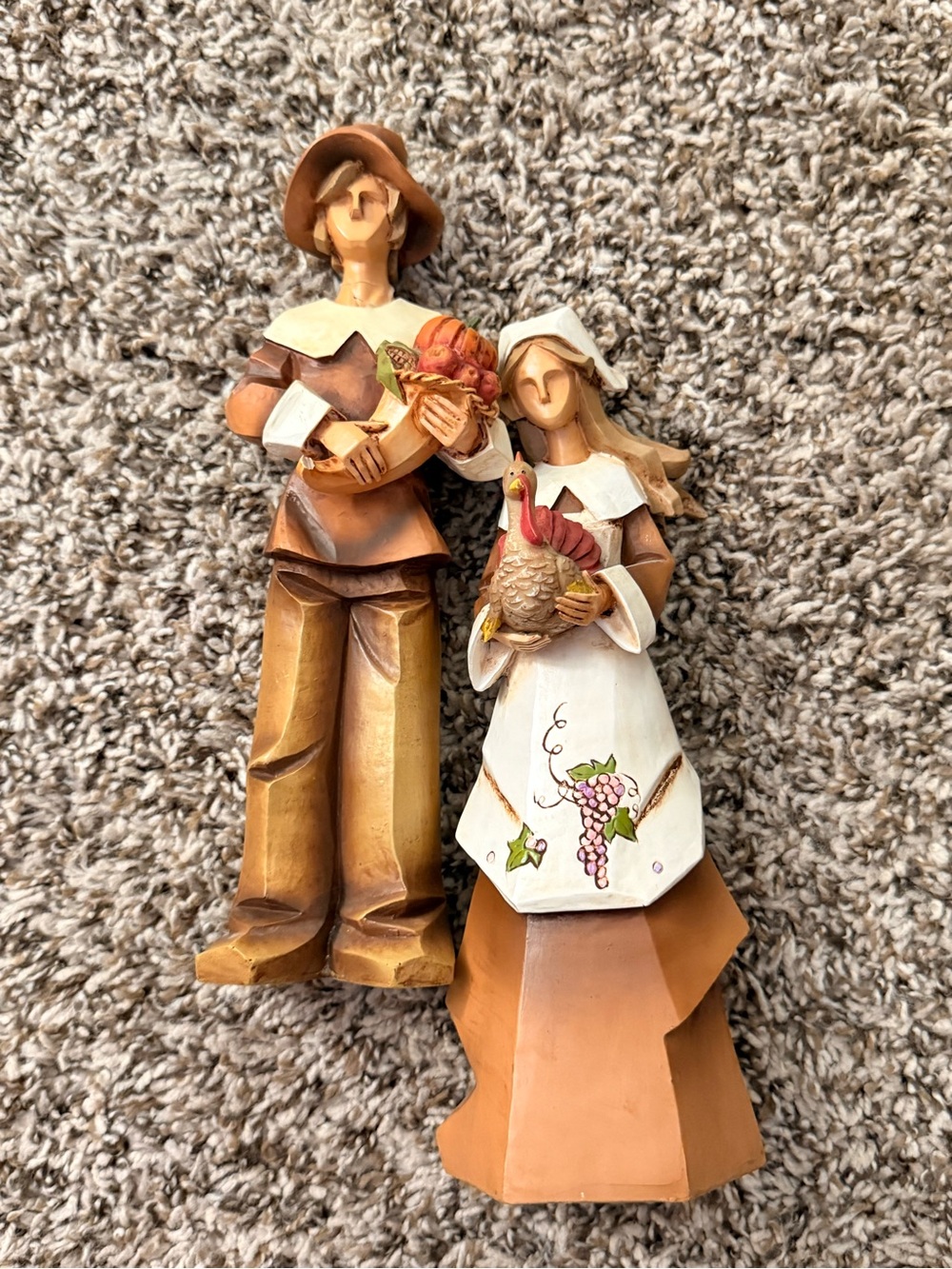 Harvest Pilgrim Couple Figurine Set - Autumn Brown & Cream
